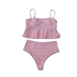 Shein Pink Ruffle Top High Waisted Bottoms Bikini Swimsuit Women's Size Medium